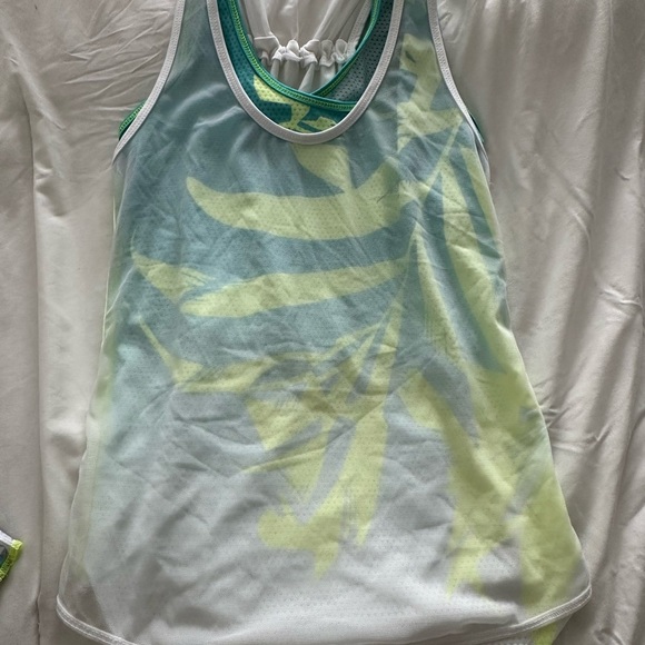 LUCKY IN LOVE SHIRT & SKIRT/SKORT XS FLORAL LEAF PRINT TIERED PUPRLE TEAL TENNIS - Picture 4 of 6